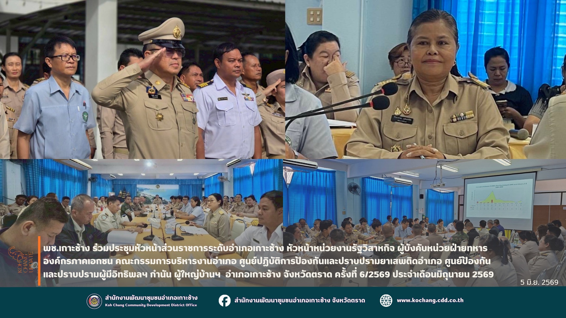สพอ.เกาะช้าง ร่วมประชุมหัวหน้าส่วนราชการระดับอำเภอเกาะช้าง หัวหน้าหน่วยงานรัฐวิสาหกิจ ผู้บังคับหน่วยฝ่ายทหาร องค์กรภาคเอกชน คณะกรรมการบริหารงานอำเภอ ศูนย์ปฏิบัติการป้องกันและปราบปรามยาเสพติด ศูนย์ป้องกันและปราบปรามผู้มีอิทธิพลฯ กำนัน ผู้ใหญ่บ้านฯ  อำเภอเกาะช้าง จังหวัดตราด ครั้งที่ 6/2569 ประจำเดือนมิถุนายน 2569